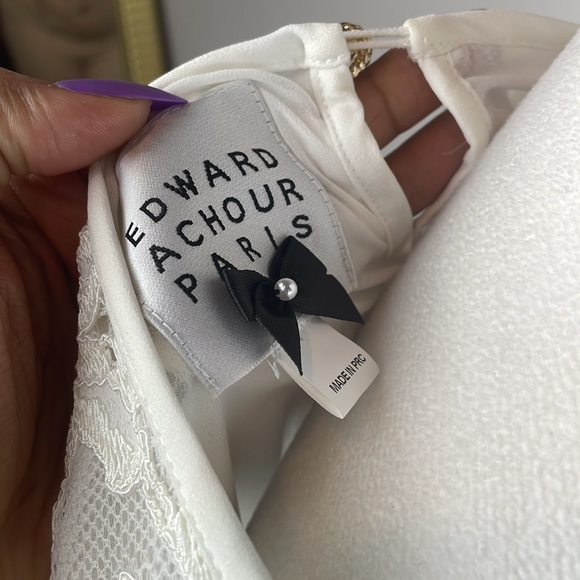 Retail $725 Edward Achour Paris Lace and Pleats White Blouse French Romantic Top - Picture 4 of 9